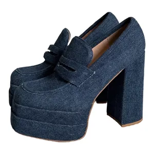 Shoedazzle Margaux Denim‎ Platform Penny Loafers Blue Block Heel Womens 9 EU 40 thumbnail 1