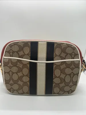 Coach Dempsey Camera Bag Brown Signature Jacquard Orange Logo Patch and Stripes thumbnail 2