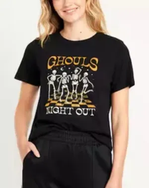 Old Navy Black 'Ghouls Night‎ Out' Skeleton Halloween Tee Large NEW thumbnail 1