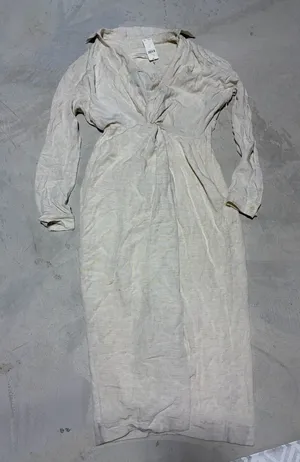 Anthropologie NWT Light Cream Long Sleeve Twist Front Midi Dress 0 MSRP$170 thumbnail 1