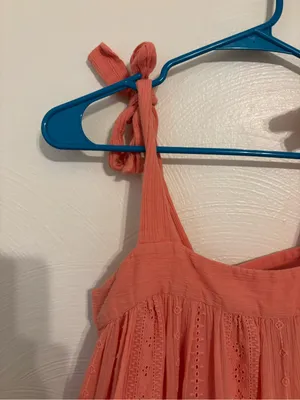 Sézane Paris Coral Tiered Eyelet Mini Dress Size 34 XS Tie Shoulder Ruffle thumbnail 6
