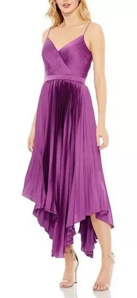 Ieena for Mac Duggal NWT Pleated Satin‎ Midi Dress Size 16 Amethyst Purple thumbnail 1