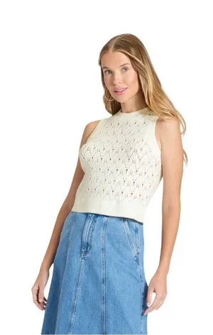 NWT Universal Thread Knit Ribbed Hem Crochet Sweater Vest Cream Off White M thumbnail 1