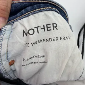 MOTHER The Weekender Fray Jeans Dancing On Coals Blue Flare Raw Hem‎ 27 thumbnail 6