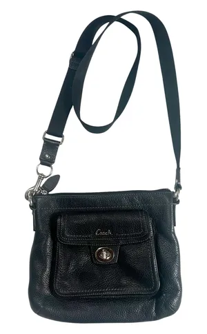 Coach Black Pebbled Leather Crossbody Turnlock Pocket Shoulder Bag Small thumbnail 1
