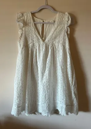 White Designer Floral Eyelet Dress thumbnail 1