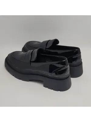 New York & Company Women's Penny Chunky Lug Sole Black Patent Leather Loafers 9 thumbnail 13