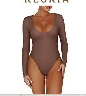 NEW Scoop Neck Long Sleeve Double Lined Stretchy Bodysuits XL thumbnail 3