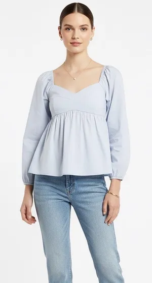 Banana Republic Puff Sleeve Top Womens S Blue Cotton Smocked Coquette Clean Girl thumbnail 1