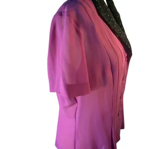 Vintage Danny & Nicole Pink sheer button up blouse black collar pink polka dots thumbnail 3