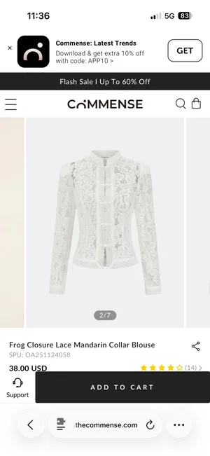 Commence Frog Closure Lace Mandarin Collar Blouse thumbnail 2