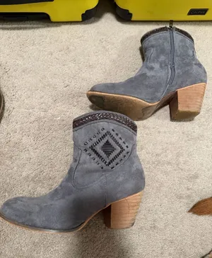 Vintage Havana Gray Suede Ankle Boots with Stacked Heel thumbnail 1