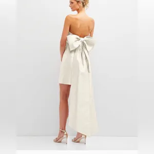 Dessy Group STRAPLESS SATIN COLUMN MINI DRESS WITH OVERSIZED BOW IN IVORY thumbnail 2