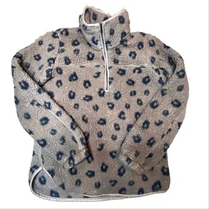 Abercrombie & Fitch M Leopard Fleece Sherpa Soft Pullover Jacket Animal Print thumbnail 2