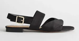 & Other Stories Black Twill Slingback Buckled Sandals Women’s 8 Wide Strap Flats thumbnail 1