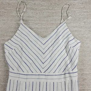 Monteau Los Angeles Linen Maxi Sundress Large White Blue Striped Rayon Slit thumbnail 11