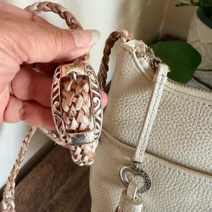 Brighton‎ Barbardos Cream Pebble Leather Braided Strap Shoulder Bag Artisan Boho thumbnail 4