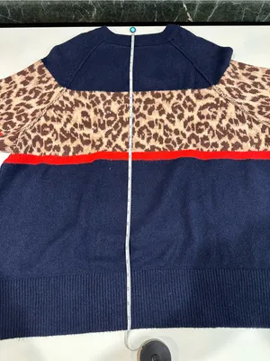 Aerie Navy Leopard Print Colorblock Sweater Crewneck Long Sleeve Pullover Large thumbnail 5