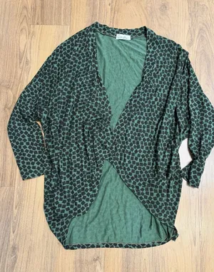 Ava Sky Fighting Eel Green Geometric Open Cardigan Kimono Hawaiian‎ Luxe thumbnail 1