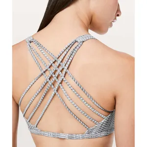 Lululemon Free To Be Wild Sports Bra Size 4‎ Grey White Strappy Yoga Gym Bra thumbnail 2