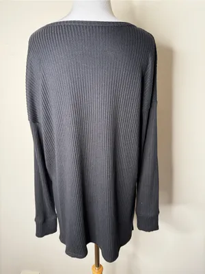 American Eagle Black Ribbed Oversized Long Sleeve Tee thumbnail 5