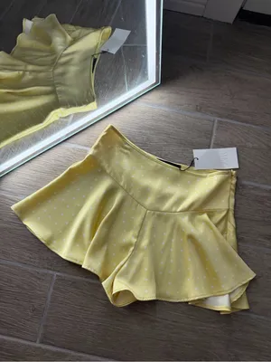 Zara Yellow Polka Dot satin flowy shorts thumbnail 6