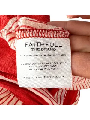 Faithfull The Brand Amalfi off-Shoulder Rust Red Striped Mini Dress Size Small thumbnail 9