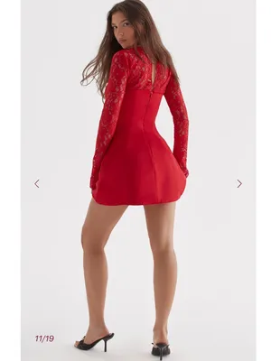 House of CB jennica Red Rose Satin And Lace Mini Dress thumbnail 5