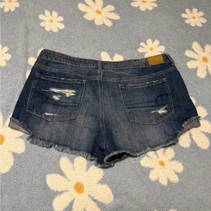 American Eagle Outfitters Dark Blue Distressed Jean Shorts - Tom Girl Shortie thumbnail 2