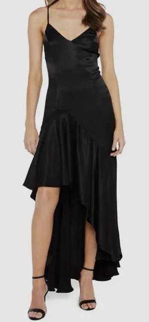 Women’s Bardot Arella Dress Asymmetrical High Low Open Back V Neck Black 8 M thumbnail 1