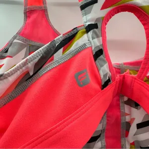 Fabletics Hot Pink & Multicolor Abstract Print Hook & Eye Sports Bra‎ Sz M thumbnail 3