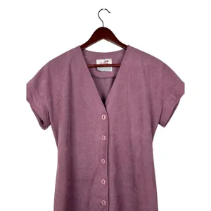 Caron Midi Dress Women 10 Mauve Purple Faux Suede Button Front Vintage V-Neck‎ thumbnail 2