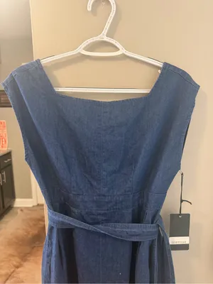 $179 NWT urban Outfitters Courtshop Denim Anita Midi Dress Charming chambray M thumbnail 3