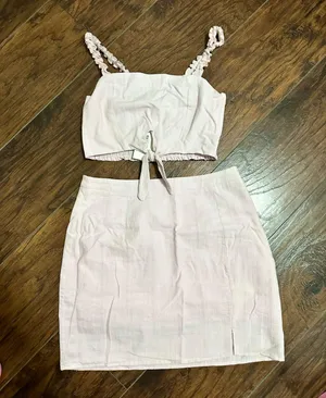 2pc blush pink front tie Croptop and skirt set Size M thumbnail 1