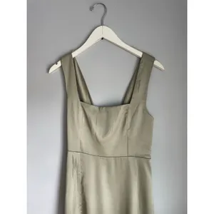 Show me Your Mumu Claire Midi Bridemaids Dress Moss Green Luxe Satin Waist Tie M thumbnail 7