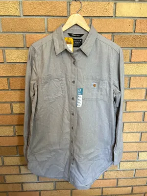 NWT Carhartt Womens Rugged Flex Relaxed Fit Midweight Flannel Tunic‎ Gray Size M thumbnail 6