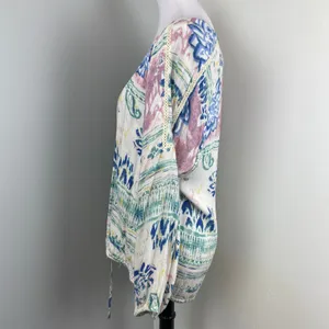 O'Neill Pastel Watercolor Floral Tie Front Boho Scoop Neck Peasant Blouse XL thumbnail 6