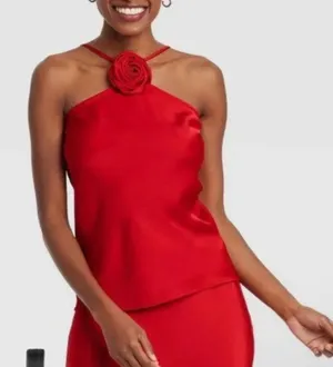 NWT A New Day Elegant Red Top with Rose Detail thumbnail 1