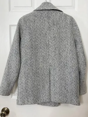 Abercrombie & Fitch Gray Herringbone Double Breasted Peacoat Quiet Luxury Preppy Career S thumbnail 3