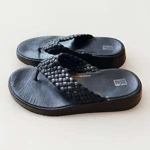 FitFlop Lulu Woven Black Leather Microwobbleboard Platform Thong Sandals W 9 thumbnail 3