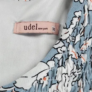 Udel New York Dress Womens M Blue Floral Smocked Puff Sleeve Cottagecore Maxi thumbnail 2