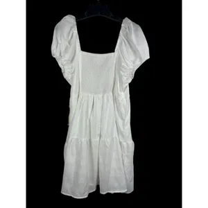 Bohme White Cottagecore Puff Sleeve Dress M Smocked Babydoll NWT Tiered thumbnail 6