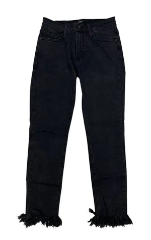 Just Black - Cropped Skinny Jeans with Fringe Hem in Washed Black thumbnail 1