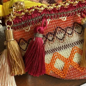 Bohemian Multicolored Tassel Pattern Hobo Sling Bag Brown thumbnail 5