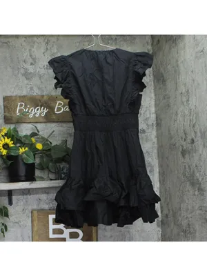 Aqua Womens Cotton Woven V-Neck Babydoll Mini Dress Black M thumbnail 2