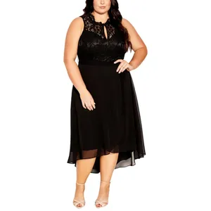 City Chic Womens Trendy Plus Size High-Low Keyhole Belted Lace Dress Black 18W thumbnail 7