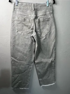 Banana Republic High Rise Wide Leg Cropped Raw Hem Gray Beige Wash Denim Jeans thumbnail 9