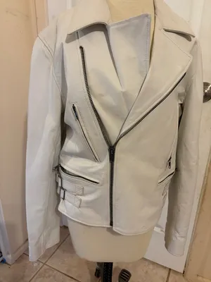 White Leather Moto Jacket with Asymmetric Zip thumbnail 3