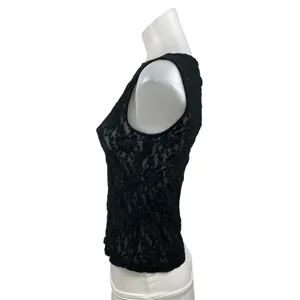 Reformation Women's Black Floral Lace Sheer Boat Neck Sleeveless Tank Crop Top S thumbnail 2
