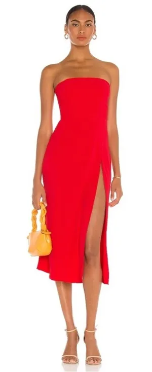 AMANDA UPRICHARD Mandy Midi Dress in‎ Lipstick Red Strapless Sz L thumbnail 1